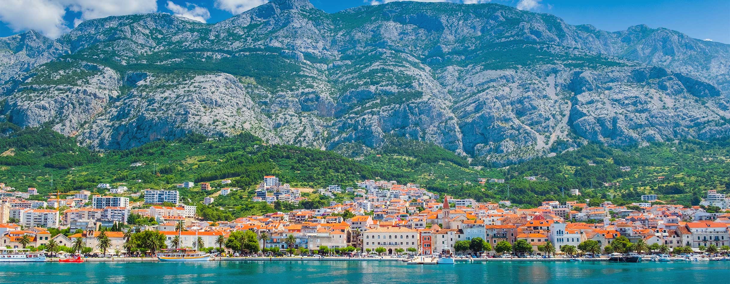 Town of Makarska and Biokovo mountain in Dalmatia, Croatia