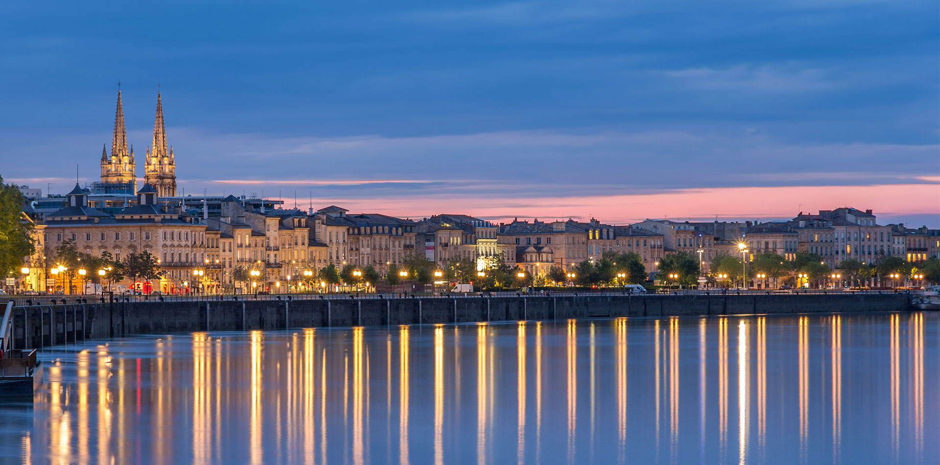 Evening view of Bordeaux, River Seine, France