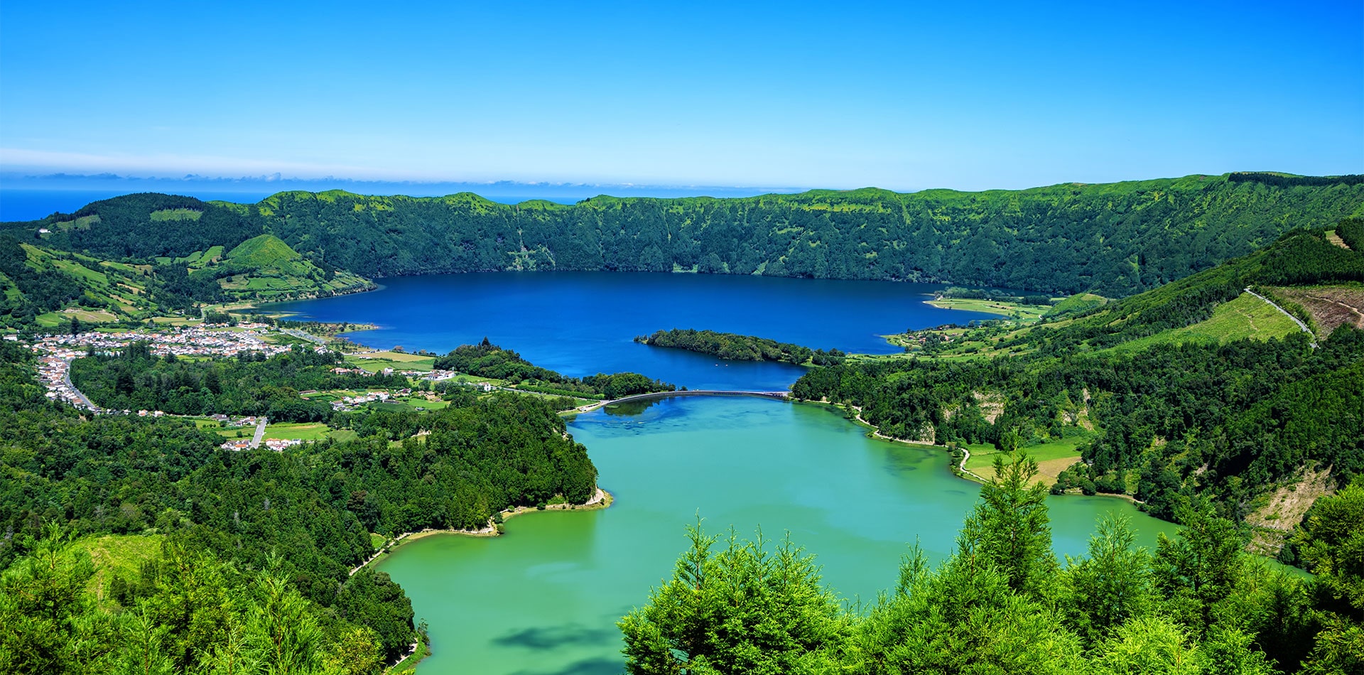 View over the crater lake at Sete cidades, Azores 