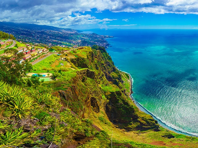 view from Cabo Girao cliff close to Camara de Lobos on Madeira island, Portugal