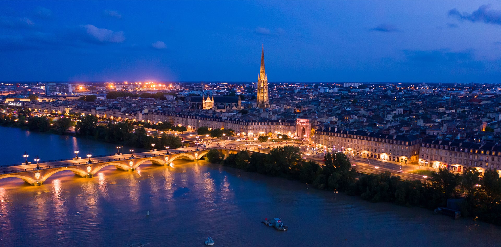 Beautiful evening views of Bordeaux and the river Seine, France