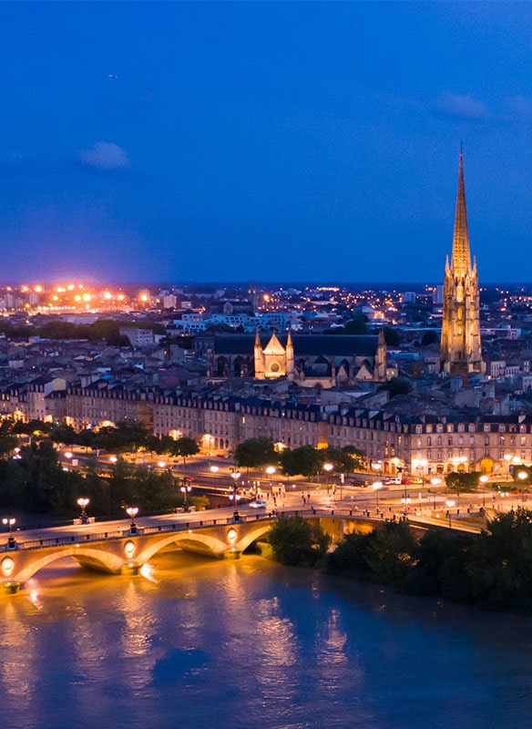 Beautiful evening views of Bordeaux and the river Seine, France