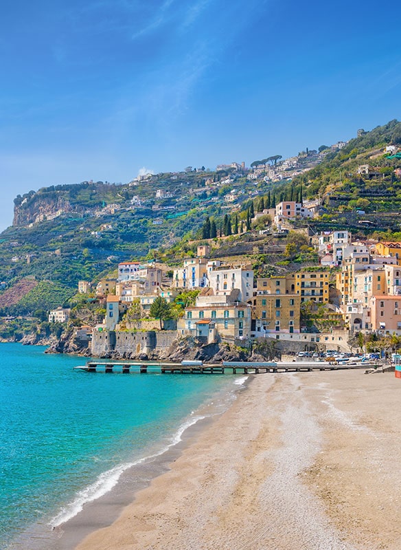 Beautiful views of the colourful houses on Amalfi coast, Italy