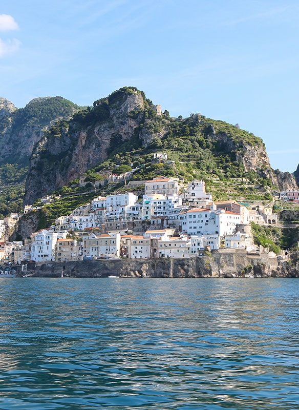 Beautiful views of colourful houses on the Amalfi coast, Italy