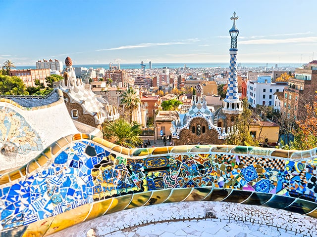 Colourful views of Parc Guell in Barcelona, Spain