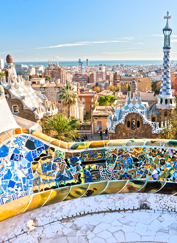 Colourful views of Parc Guell in Barcelona, Spain