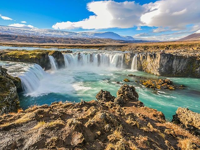 Spectacular views of the Godafoss waterfall, Iceland