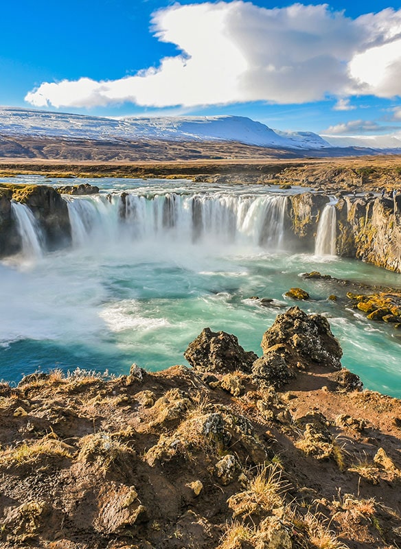 Spectacular views of the Godafoss waterfall, Iceland