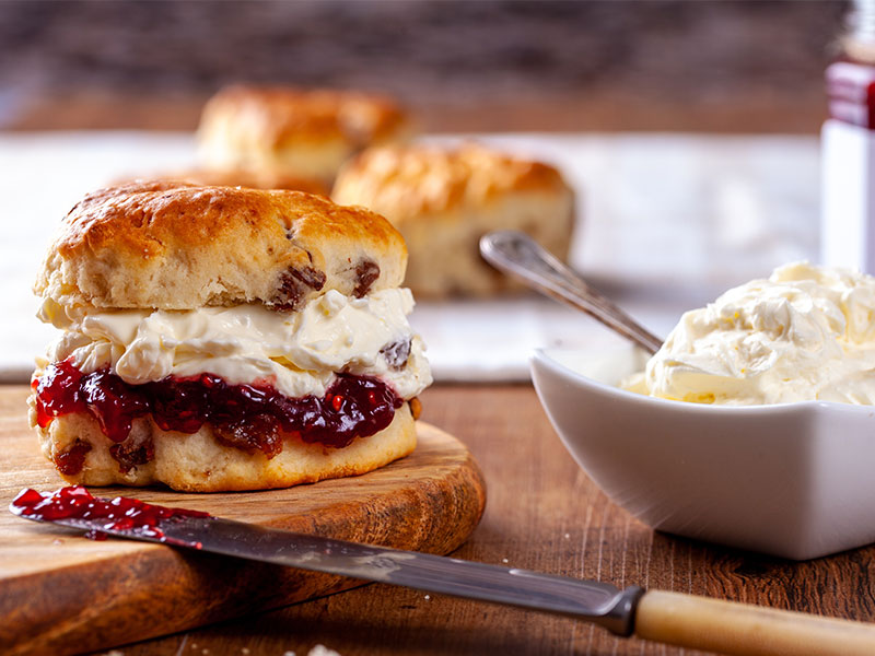 Traditional Cornish scones with cream and jam