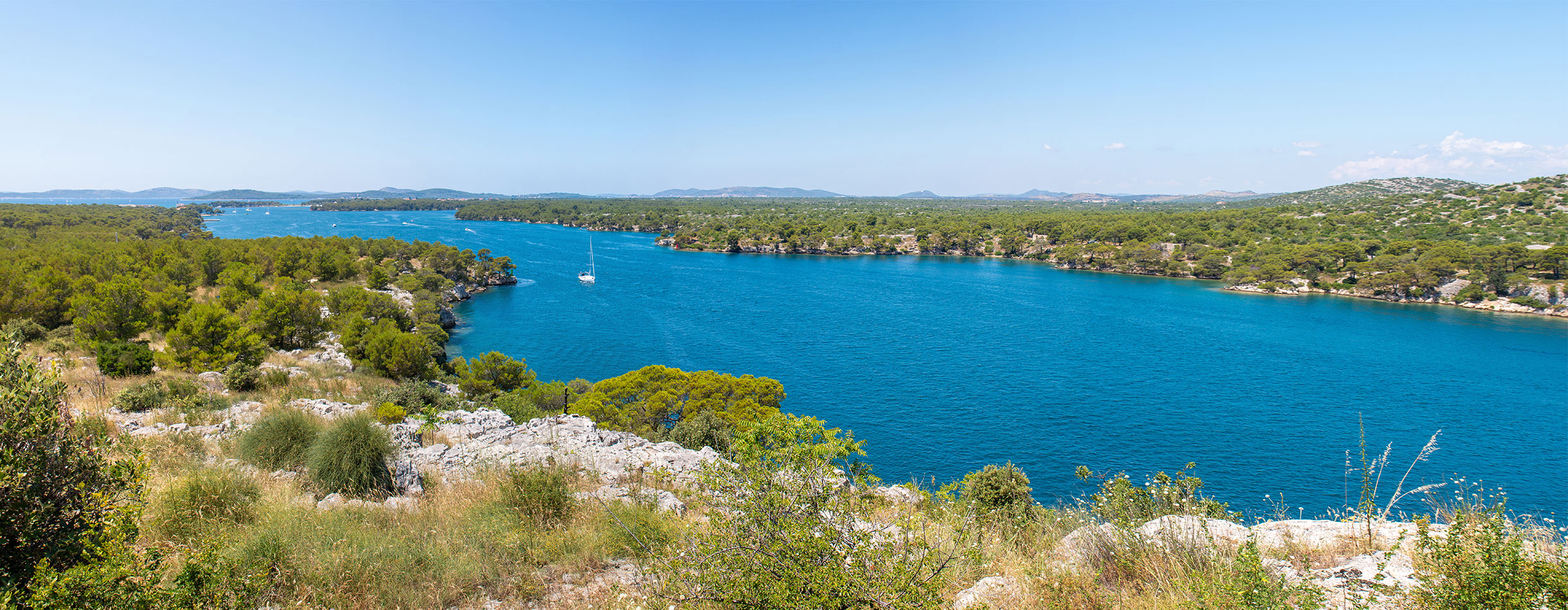 Panoramic view of the landscape in the St. Anthony Channel in the state of Šibenik, Croatia