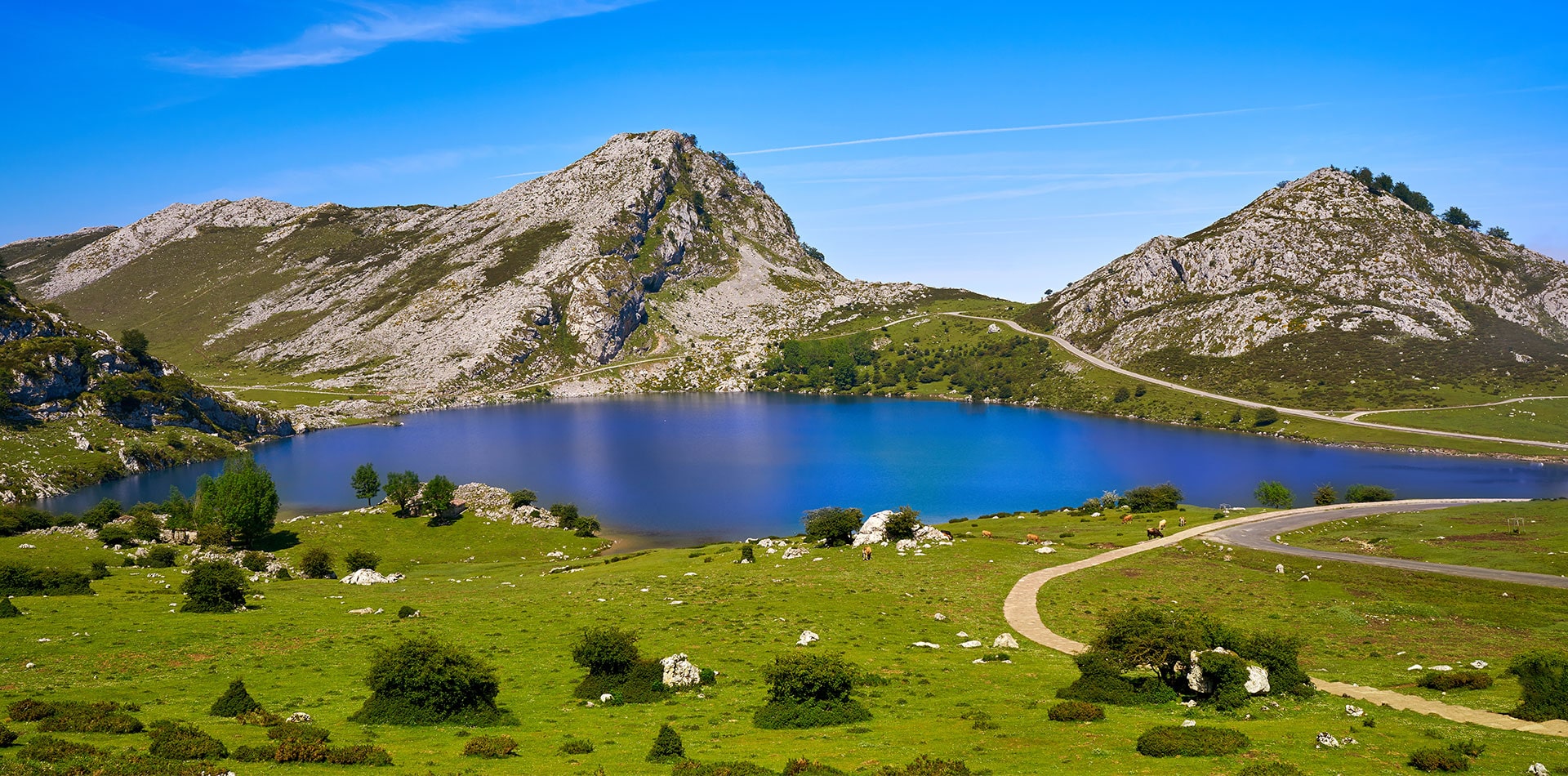 Enol lake at Picos de Europa in Asturias Spain