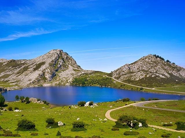 Enol lake at Picos de Europa in Asturias Spain