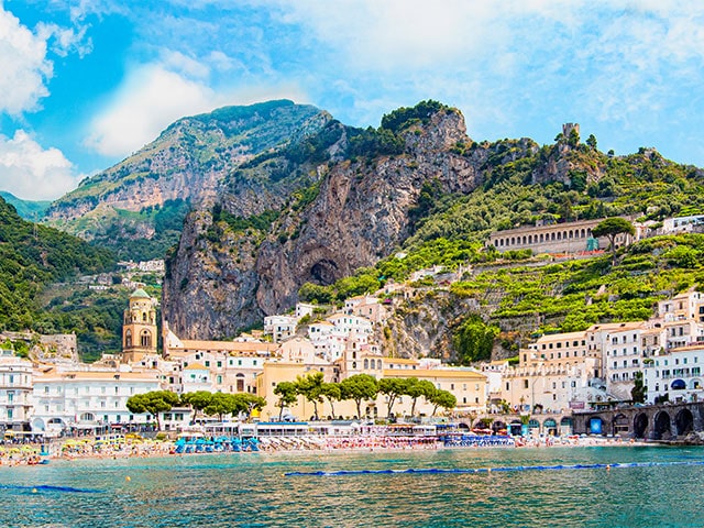 Views of colourful houses in Amalfi, Italy