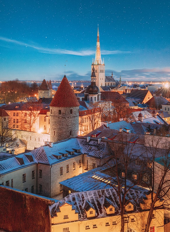 Winter view of Tallinn, Estonia in the evening