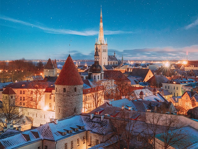 Winter view of Tallinn, Estonia in the evening