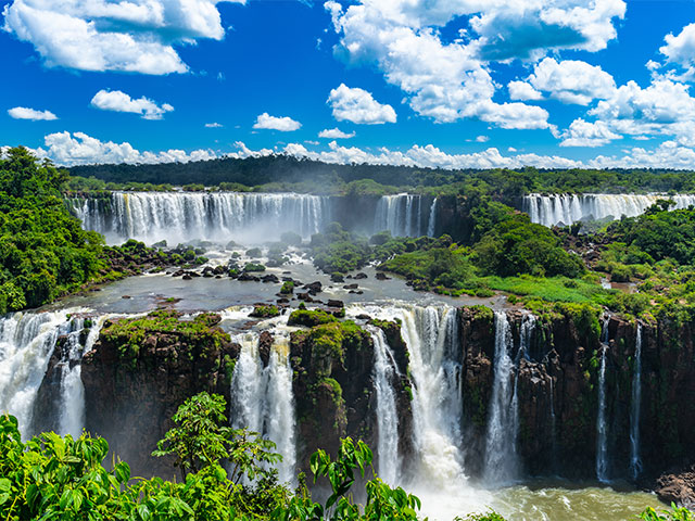 A tropical view of Iguazu Falls in National Park in Brazil