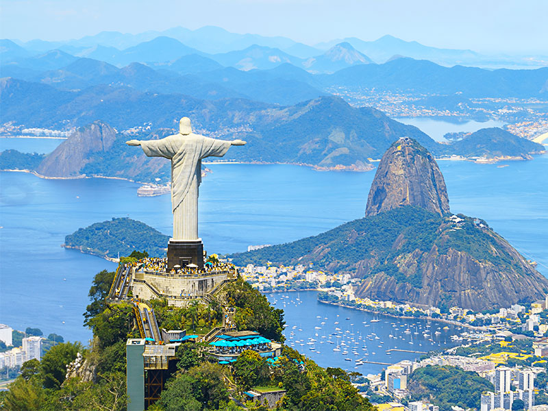 Christ the Redeemer overlooking Sugar loaf bay, Rio De Janeiro, Brazil
