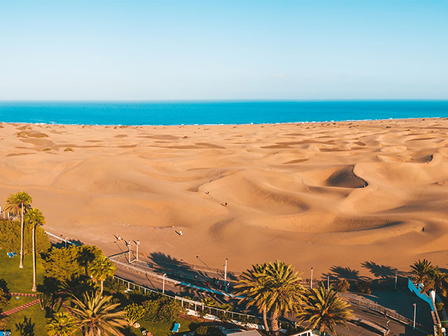 Aerial view of the beautiful Maspalomas dunes, Gran Canaria