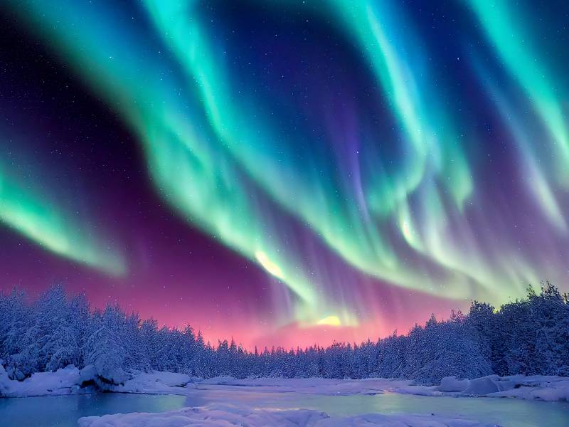 Vibrant green and red of the Northern Lights 