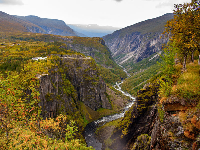 Voringfoss waterfall in the autumn, Norway