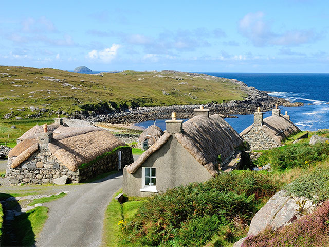 Garenin blackhouse village on the west coast of the Isle of Lewis in the Outer Hebrides of Scotland,