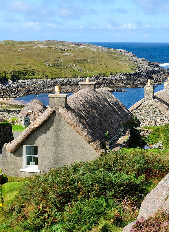 Garenin blackhouse village on the west coast of the Isle of Lewis in the Outer Hebrides of Scotland,