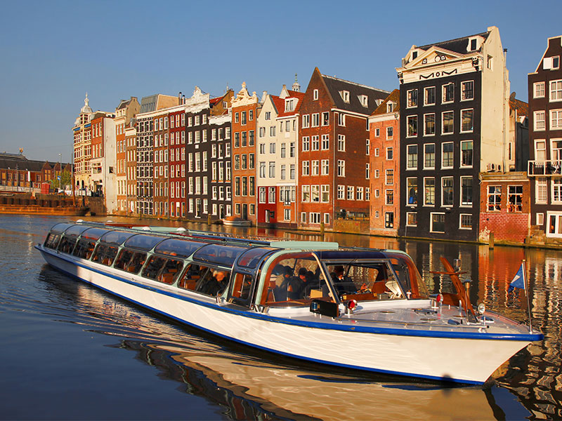 Canal boat in Amsterdam waterways