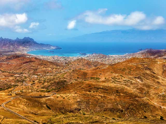 Bay and town of Mindelo, Island Sao Vicente, Cape Verde, Cabo Verde, Africa.