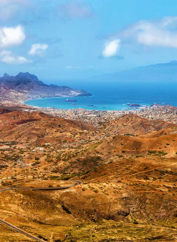 Bay and town of Mindelo, Island Sao Vicente, Cape Verde, Cabo Verde, Africa.