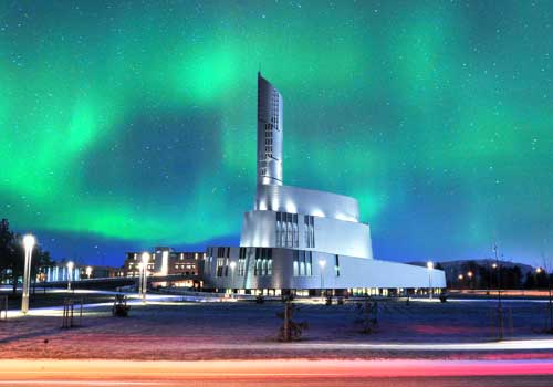 The bright dancing lights of the aurora in Alta City