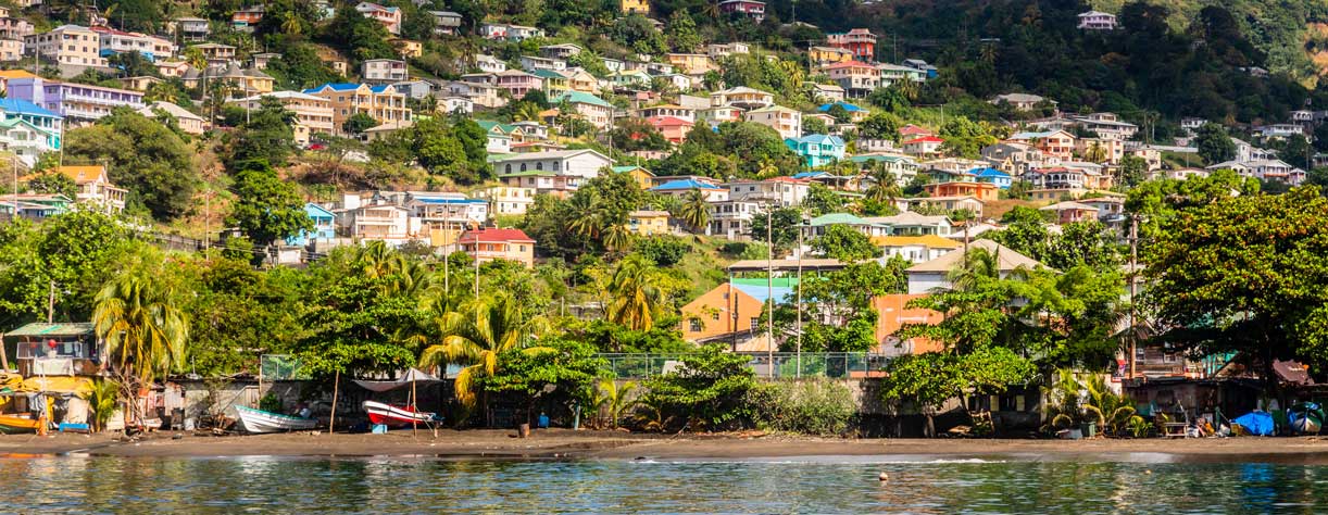 Coastline full of boats with lots of living houses on the hill, Kingstown, Saint Vincent and the Grenadines