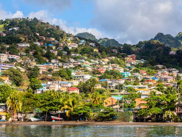Coastline full of boats with lots of living houses on the hill, Kingstown, Saint Vincent and the Grenadines