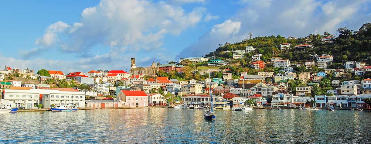 View of Saint George's harbor, capital of Grenada Island, Caribbean region of Lesser Antilles