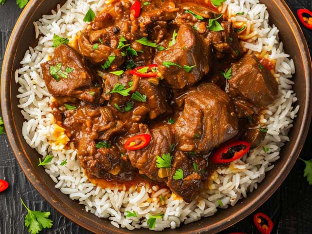 Curried Goat and rice dish