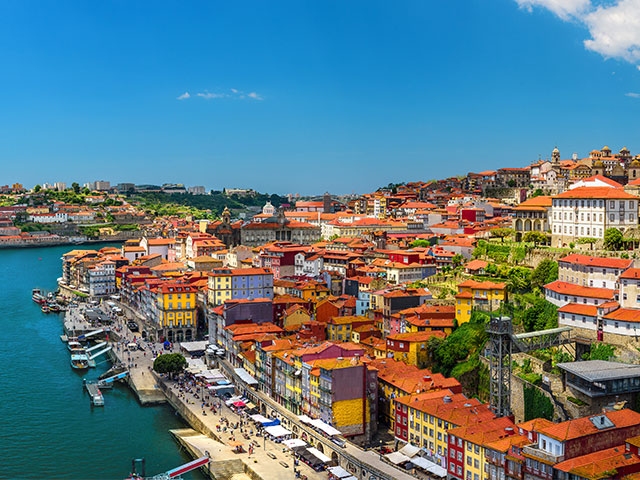 Porto, Portugal panoramic view of old town Oporto from Dom Luis bridge on the Douro River