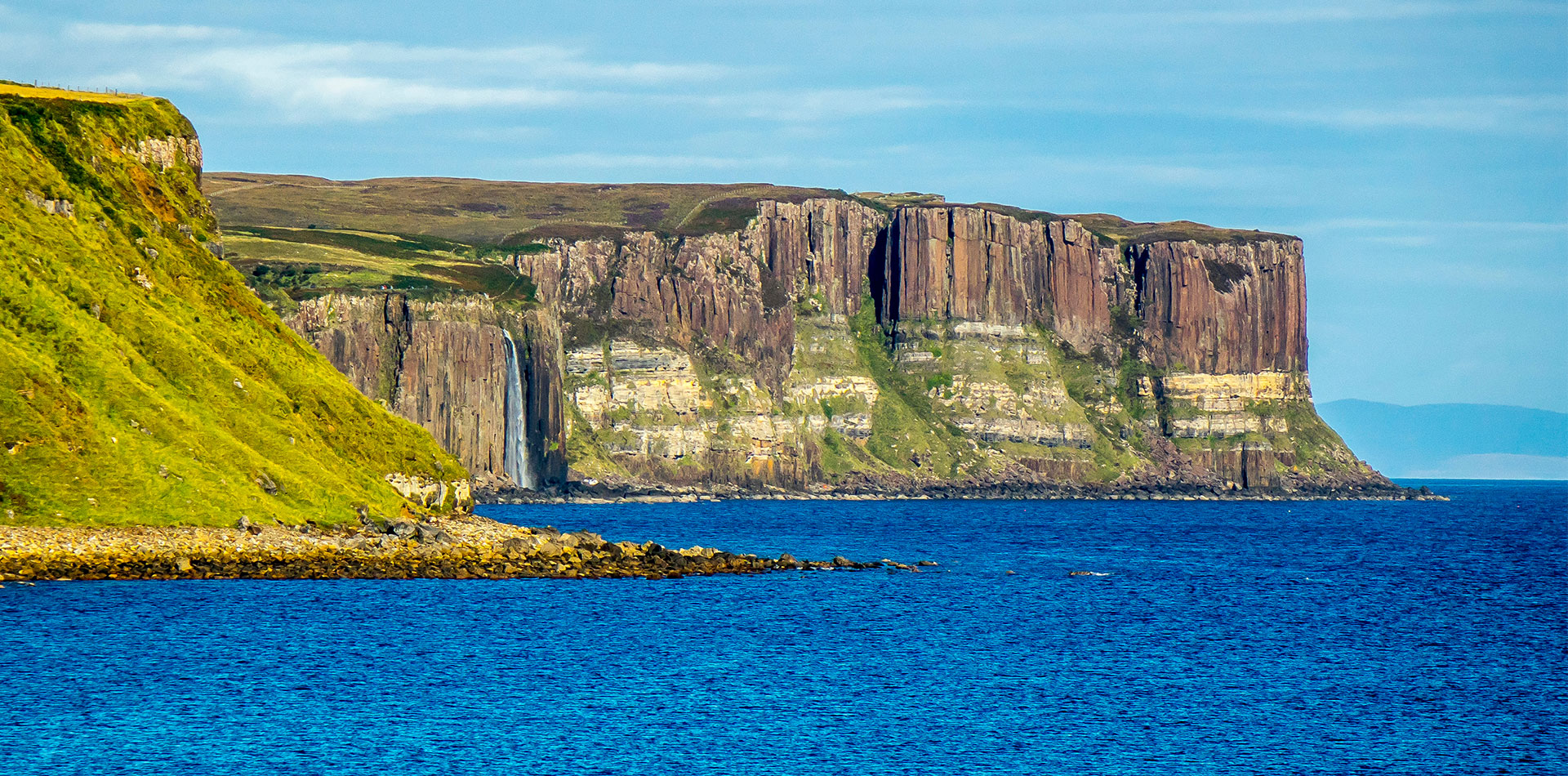 Views of Kilt Rock, waterfall in Scotland