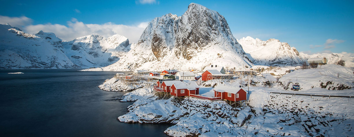 A fishing village in Norway during winter