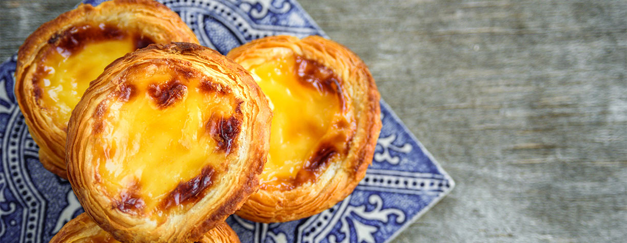 Pasteis de nata, traditional, sweet tarts made in Portugal