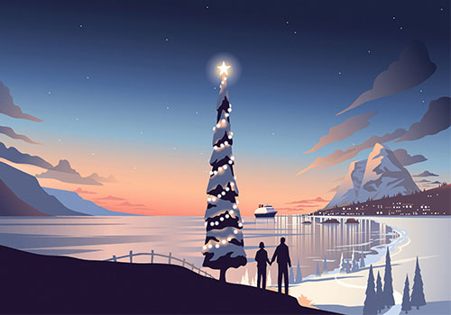 Christmas time with Fred. Olsen Cruise Lines, ship, Christmas tree, couple Christmas time with Fred. Olsen Cruise Lines, ship, Christmas tree, couple