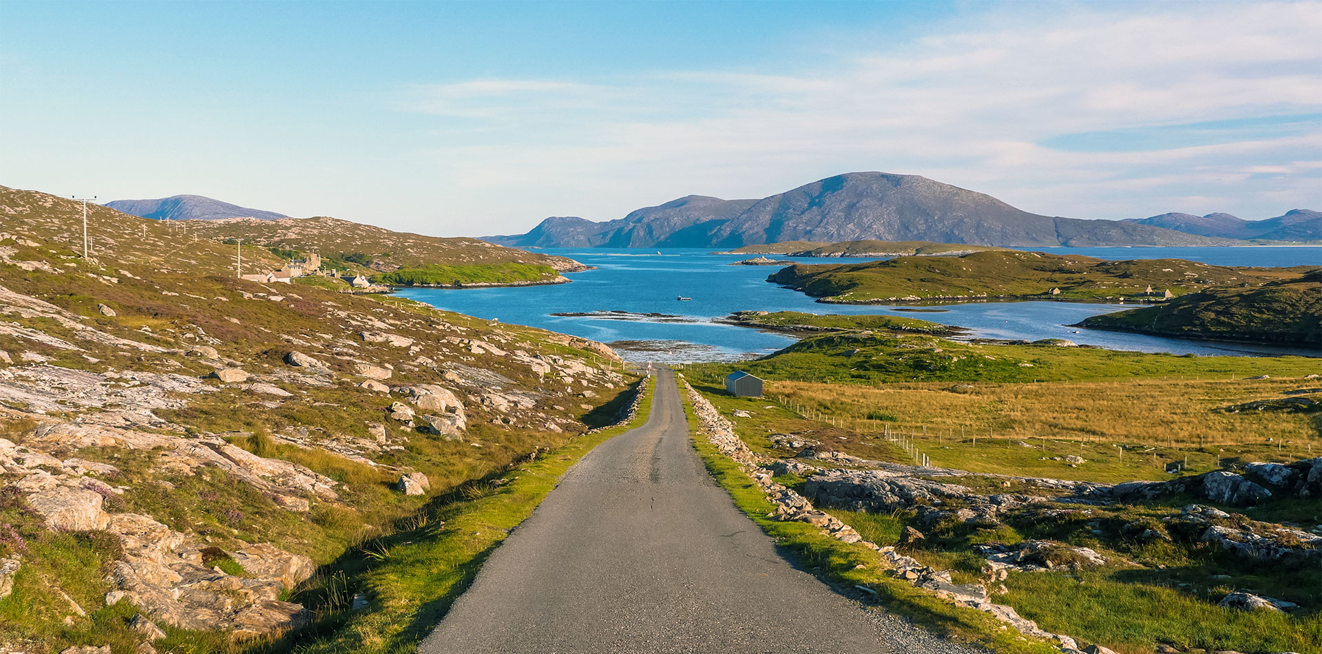 Rural road on Isle of Harris, Outer Hebrides, Scotland 