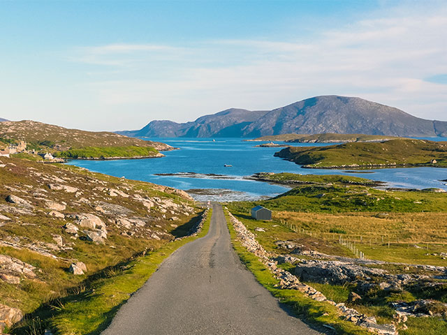 Rural road on Isle of Harris, Outer Hebrides, Scotland 