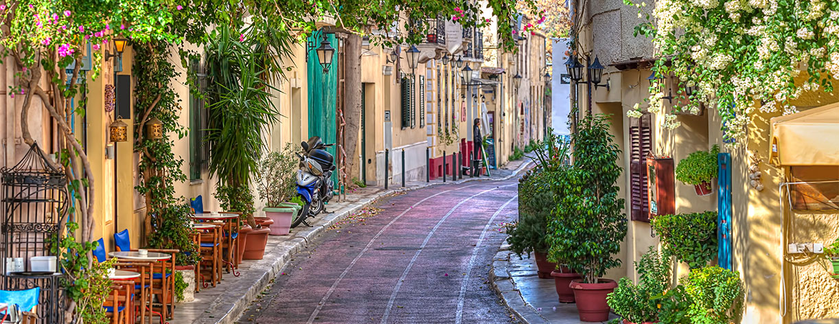 A street in the old historical neighbourhood of Plaka, Greece