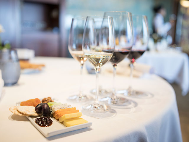 Wine tasting set up with cheese pairings