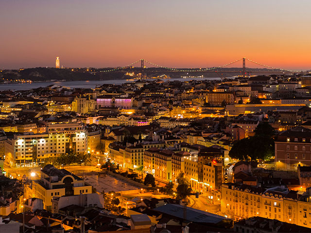 Lisbon, Portugal in the evening