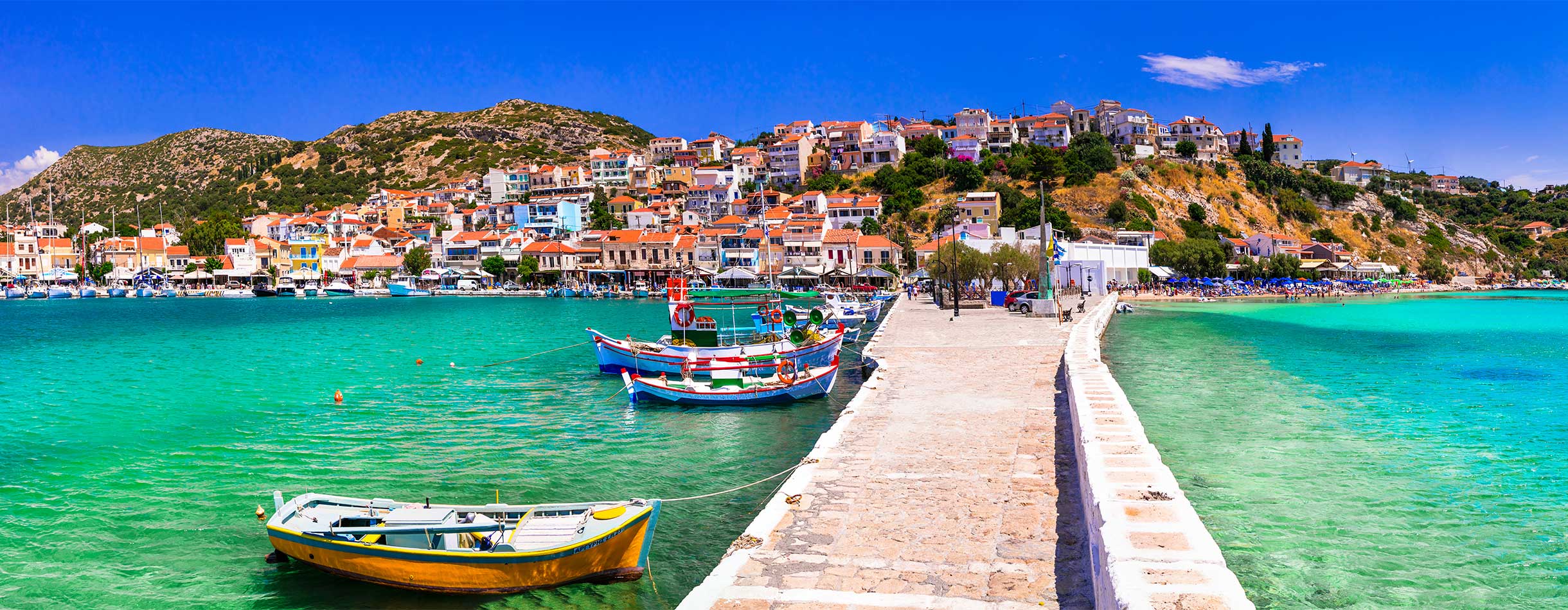 Traditional colorful Greece, beautiful Samos Island, Pythagoion town