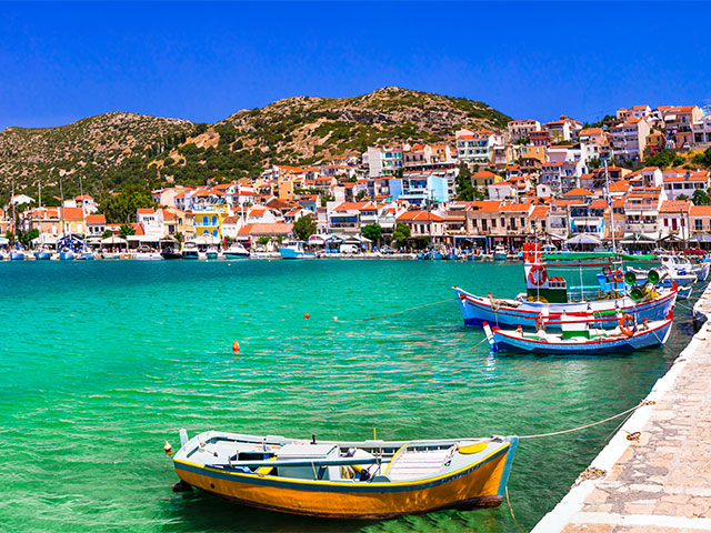 Traditional colorful Greece, beautiful Samos Island, Pythagoion town