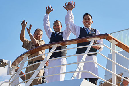 Crew on board waving