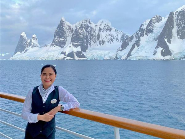 Marih Jui Bugto on deck in Antarctica