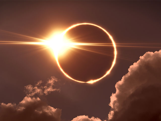 Total eclipse of the Sun. The moon covers the sun in a solar eclipse 