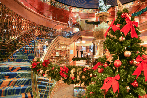 Cruise ship dressed with Christmas decorations